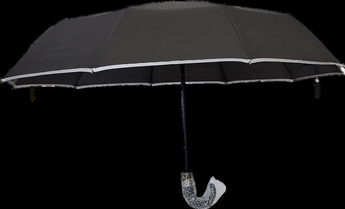 Grande guarda-chuva automática de viagem com 105cm de diâmetro aberto, costelas de fibra de vidro e bordas refletoras